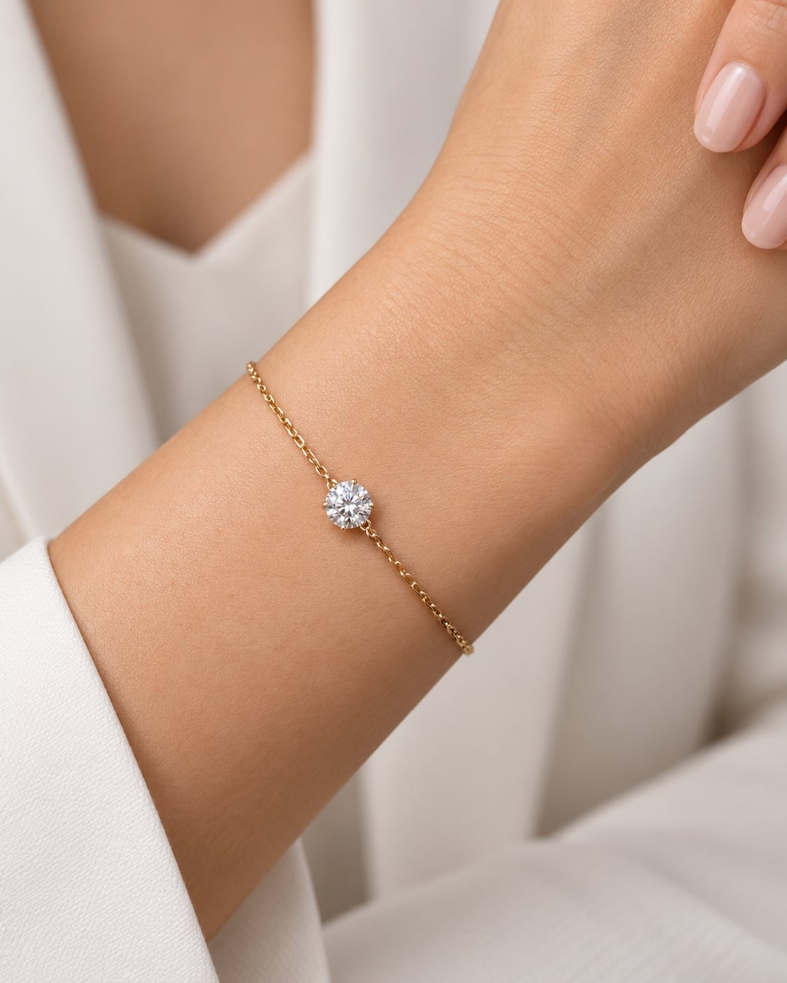 Round Solitaire Bracelet — detail or wearing view