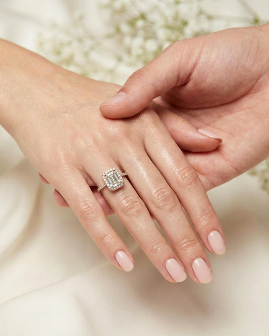 Sera Halo Emerald Pavé Ring