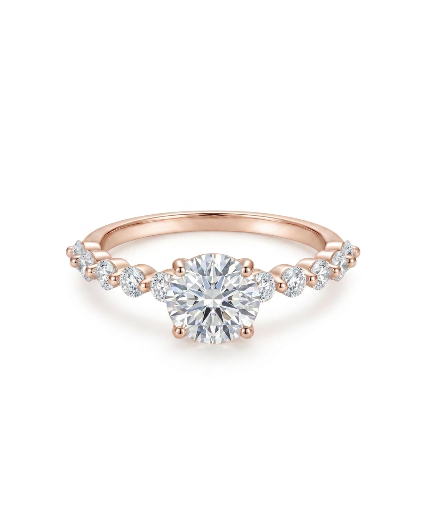 Cascade Round Engagement Ring with Side Round Stones