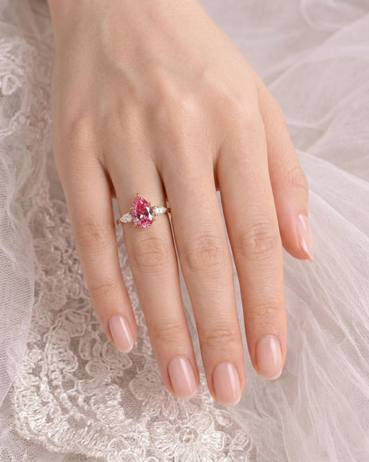 Lumière Trio 3-Stone Padparadscha Pear Ring 3ct