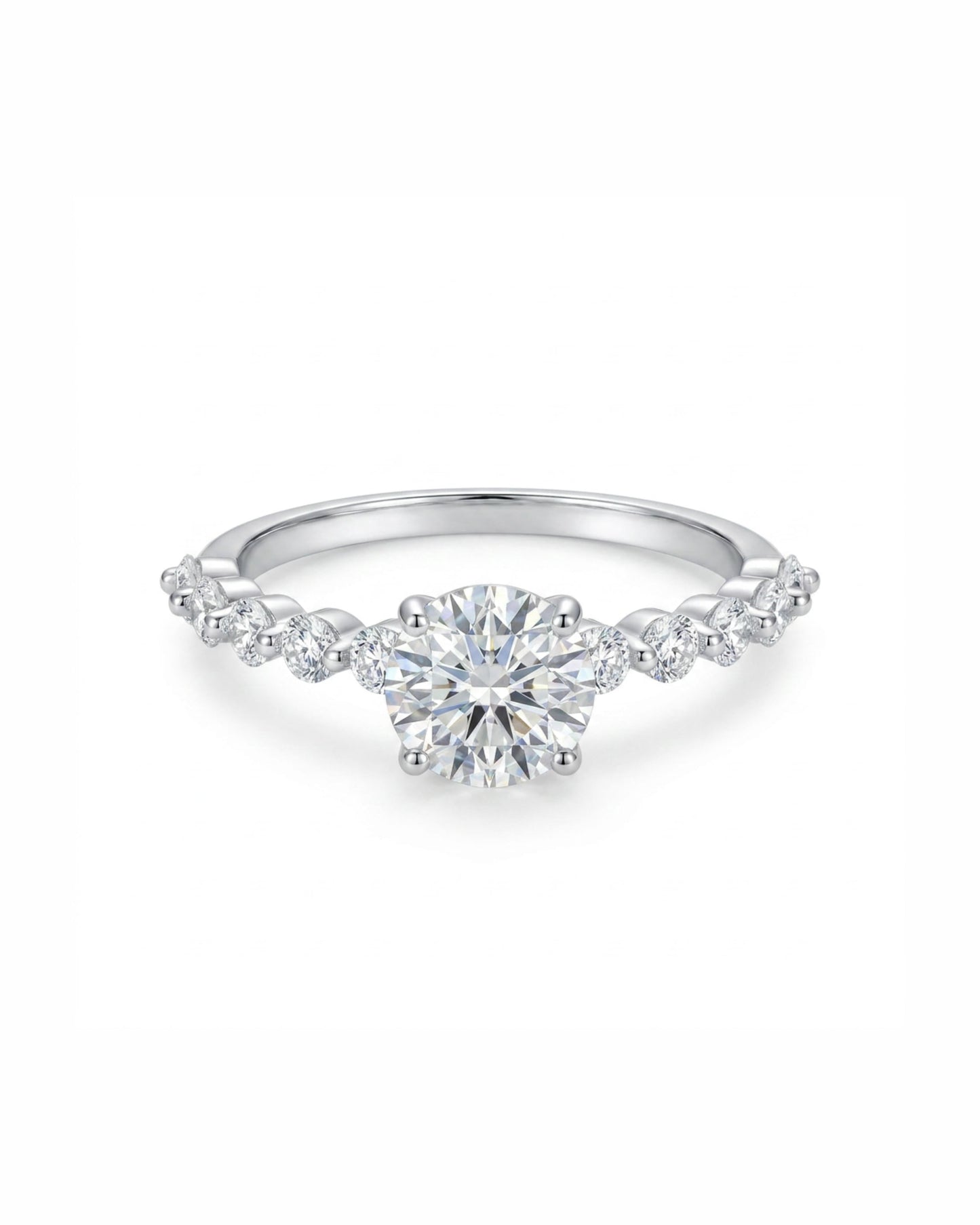 Cascade Round Engagement Ring with Side Round Stones