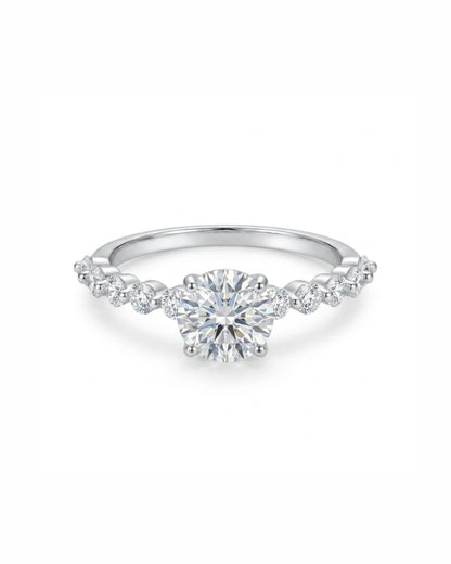 Cascade Round Engagement Ring with Side Round Stones