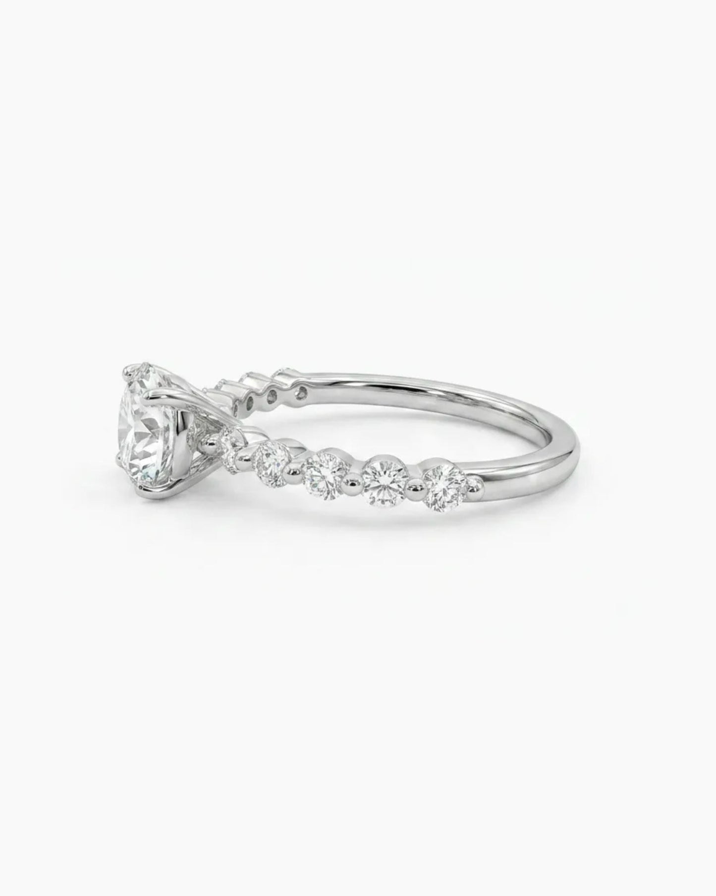 Cascade Round Engagement Ring with Side Round Stones