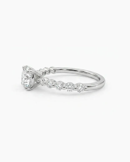 Cascade Round Engagement Ring with Side Round Stones