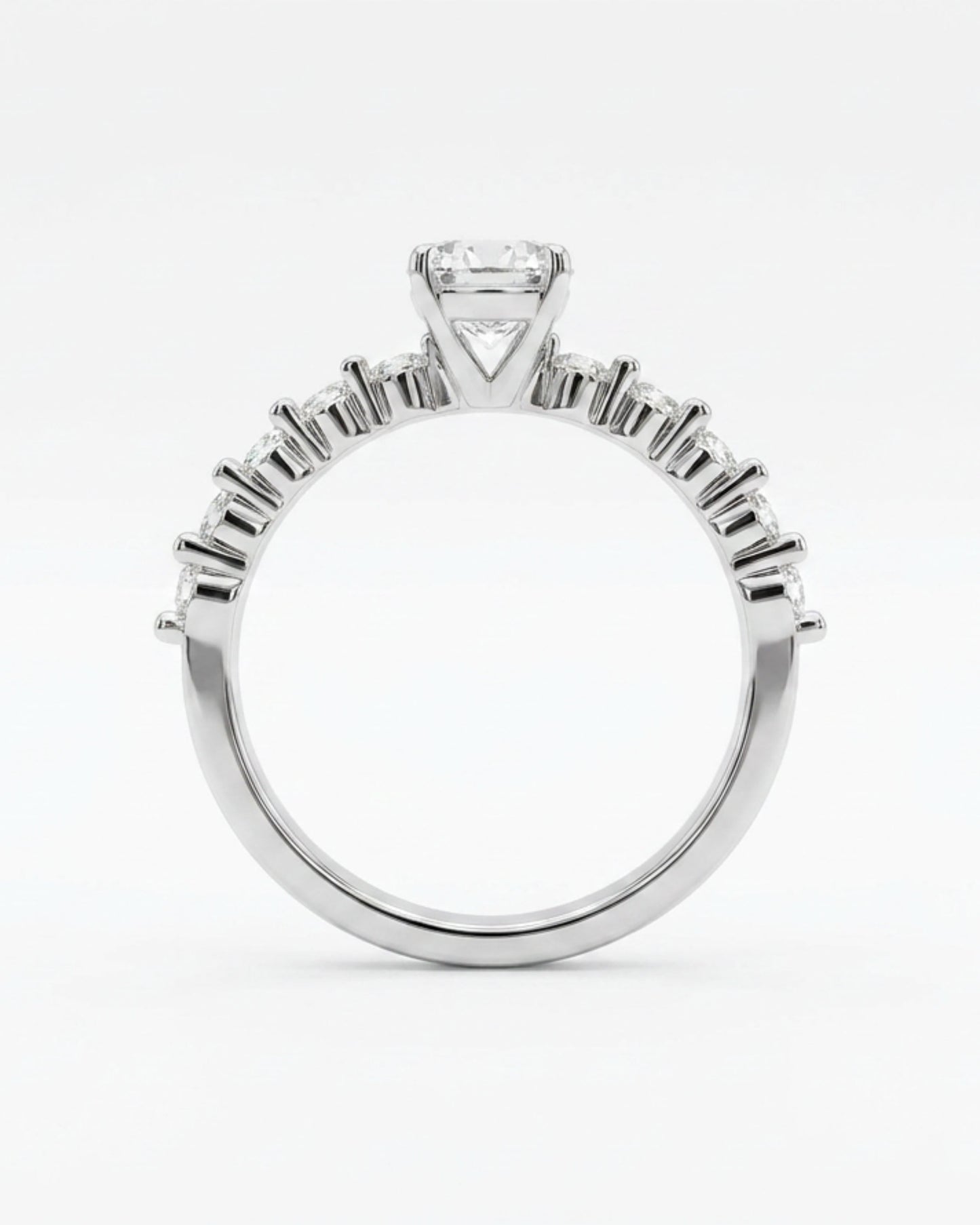 Cascade Round Engagement Ring with Side Round Stones