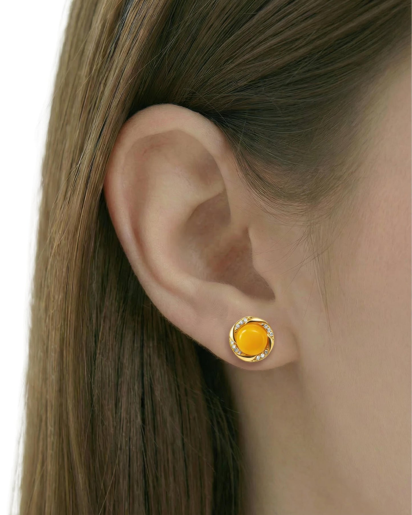 Aurelia Amber Halo Stud Earrings