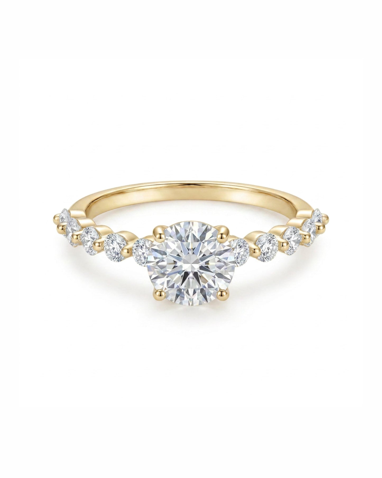 Cascade Round Engagement Ring with Side Round Stones