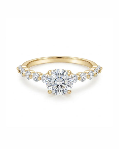 Cascade Round Engagement Ring with Side Round Stones