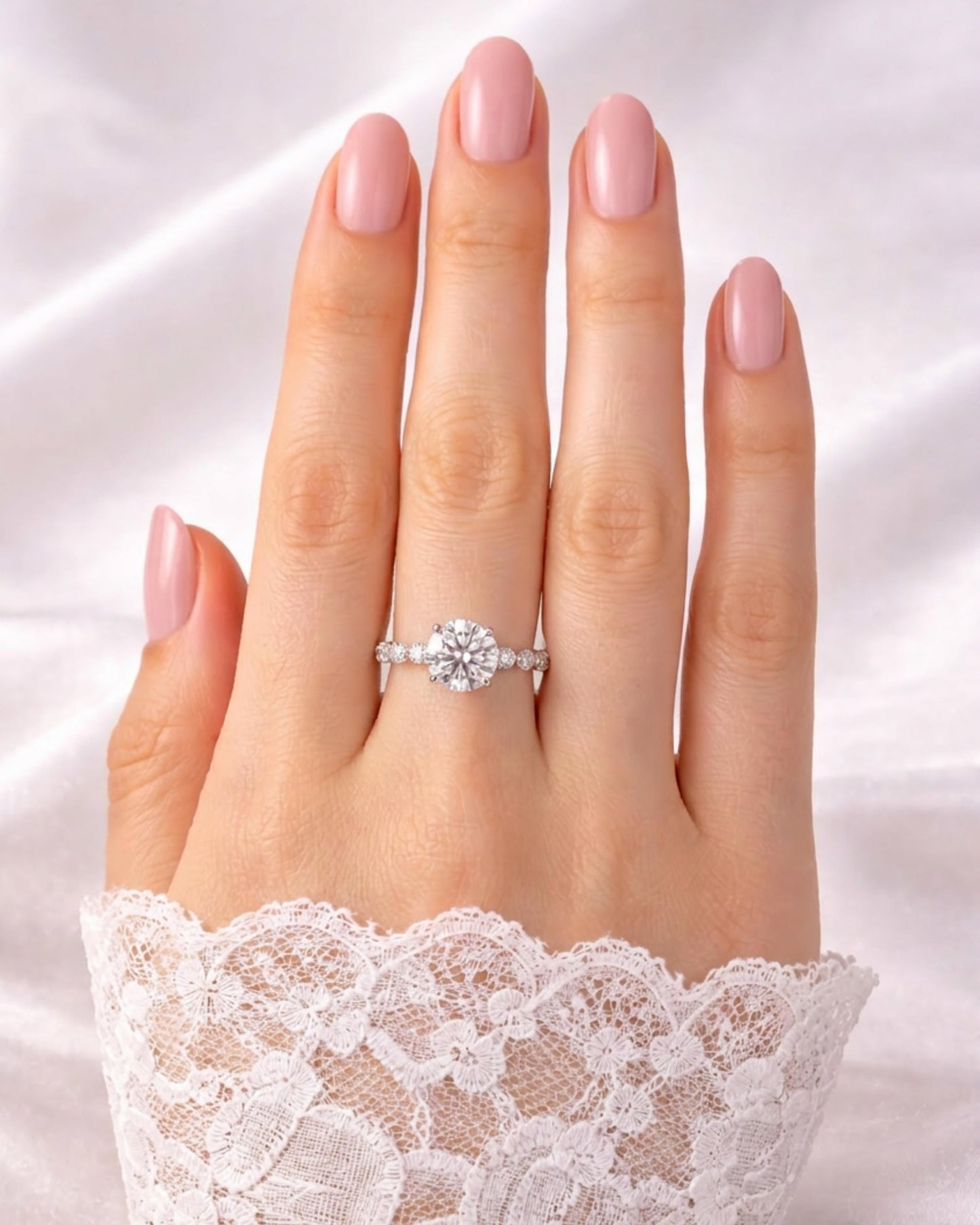 Cascade Round Engagement Ring with Side Round Stones