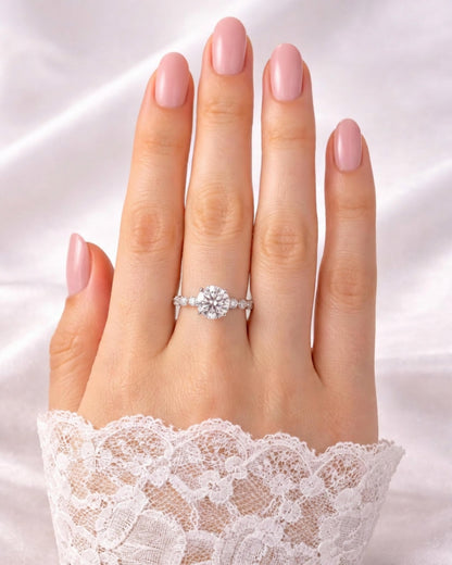 Cascade Round Engagement Ring with Side Round Stones