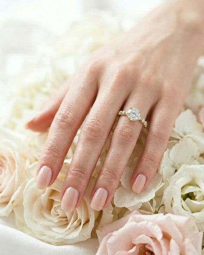 Cascade Round Engagement Ring with Side Round Stones