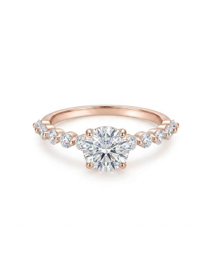 Cascade Round Engagement Ring with Side Round Stones
