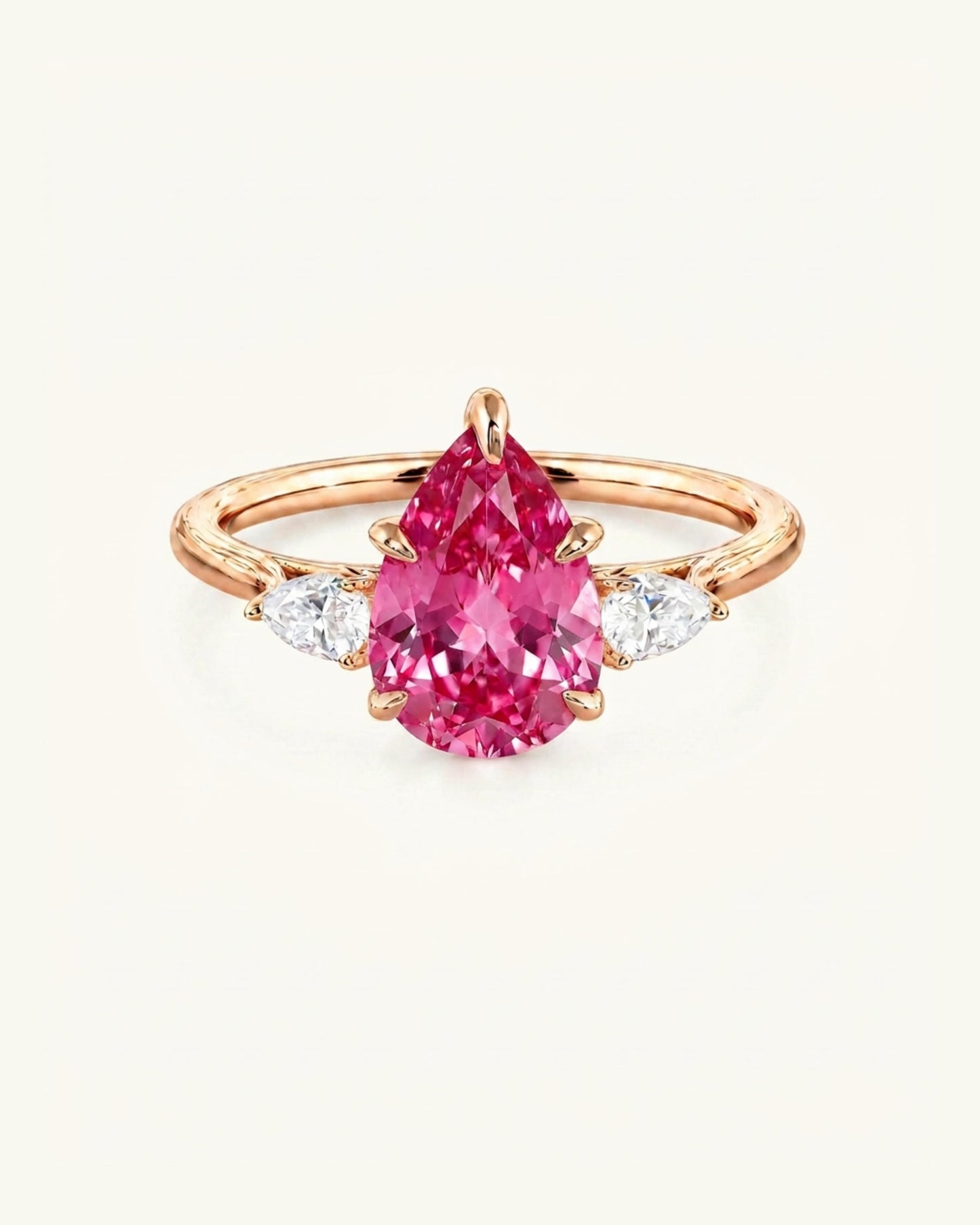 Lumière Trio 3-Stone Padparadscha Pear Ring 3ct