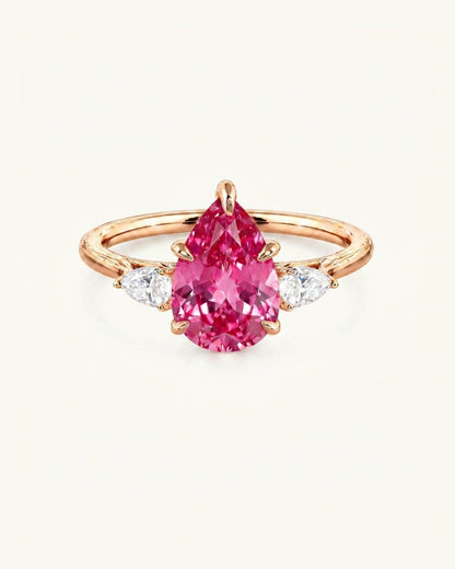 Lumière Trio 3-Stone Padparadscha Pear Ring 3ct