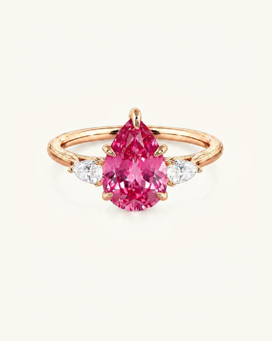 Lumière Trio 3-Stone Padparadscha Pear Ring 3ct