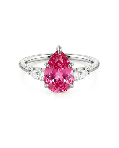 Lumière Trio 3-Stone Padparadscha Pear Ring 3ct