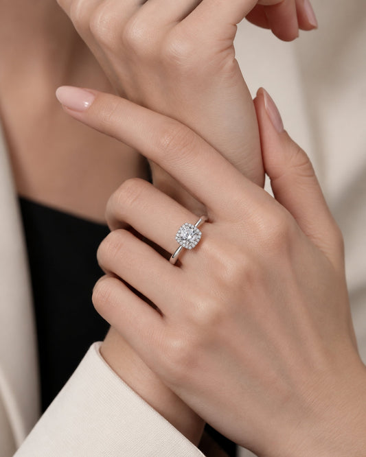 Round-Cut Cushion Halo Jewelry Set