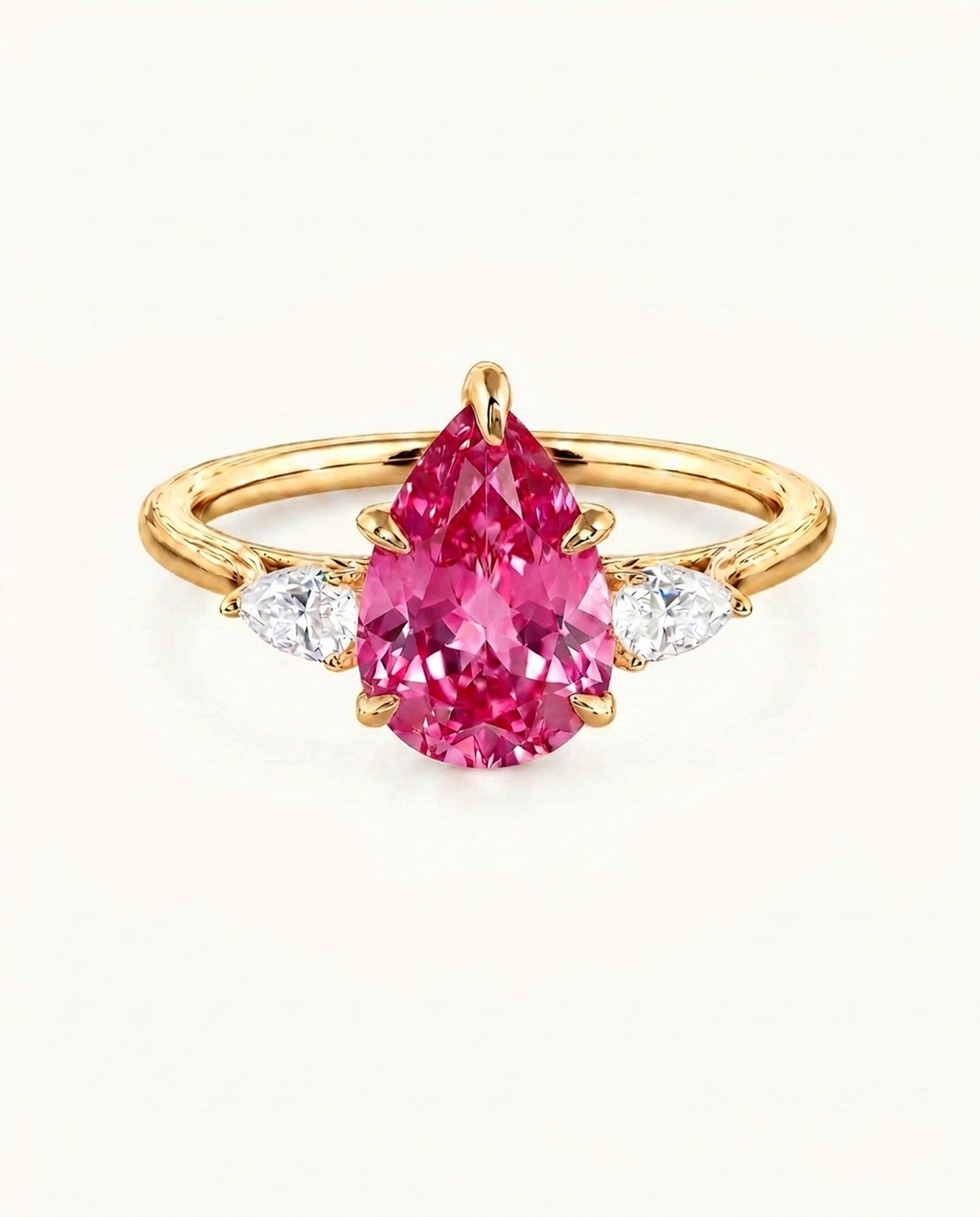 Lumière Trio 3-Stone Padparadscha Pear Ring 3ct