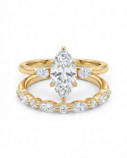Lune Marquise Three-Stone Bridal Ring Set