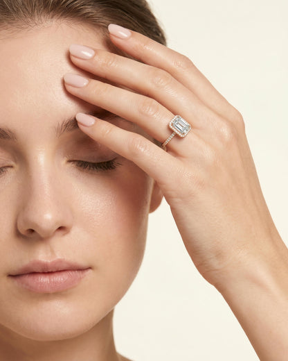 Sera Halo Emerald Pavé Ring