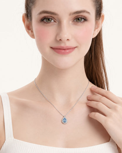 Blue Teardrop Halo Jewelry Set