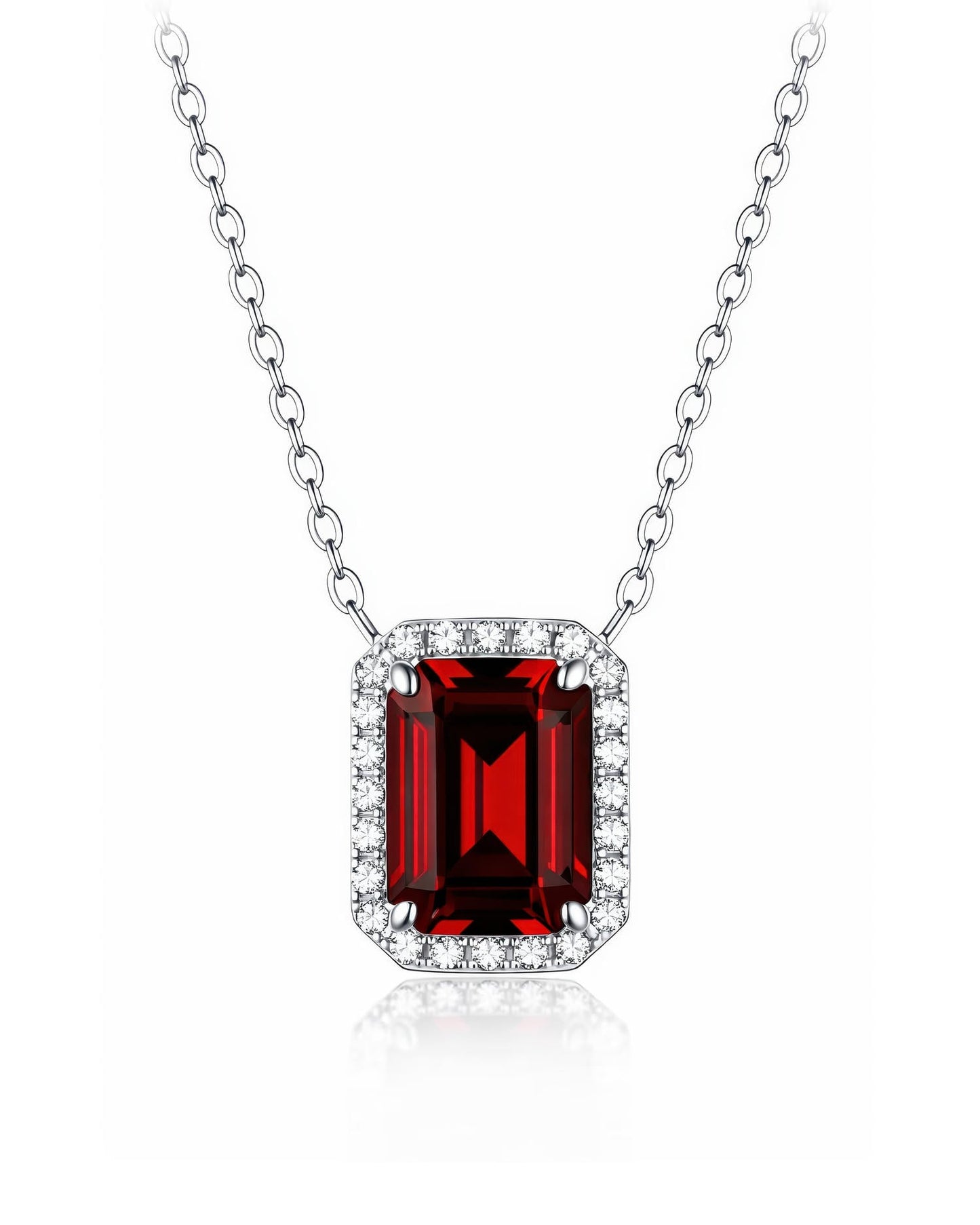 Regal Emerald-Cut Halo Necklace