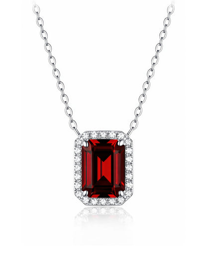Regal Emerald-Cut Halo Necklace