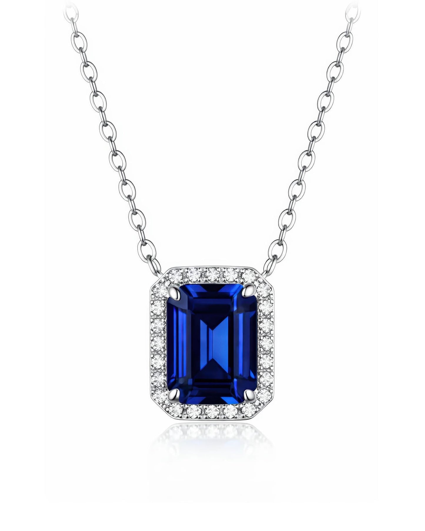 Regal Emerald-Cut Halo Necklace