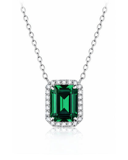Regal Emerald-Cut Halo Necklace