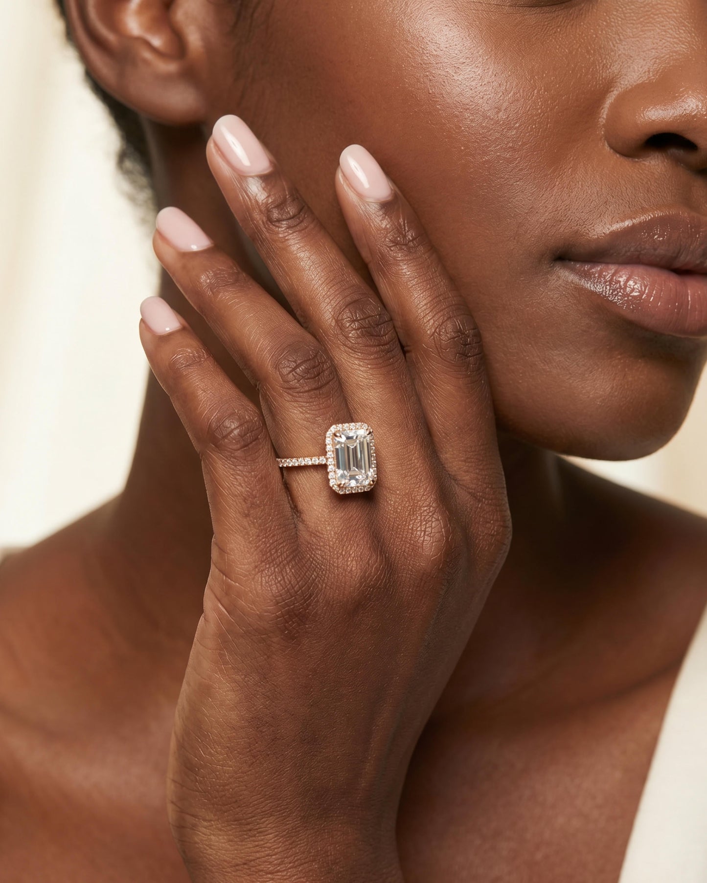Sera Halo Emerald Pavé Ring