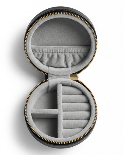 Noir Round Travel Jewelry Case