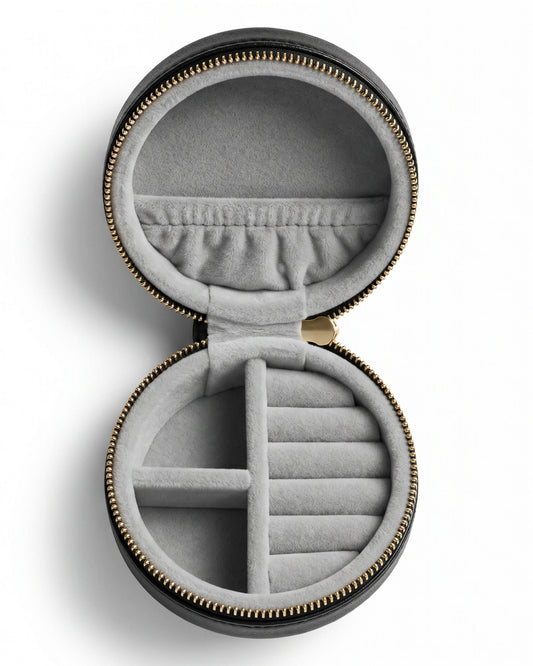 Noir Round Travel Jewelry Case