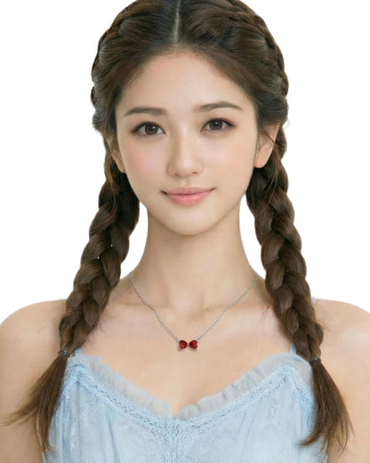 Crimson Duet Bow Necklace
