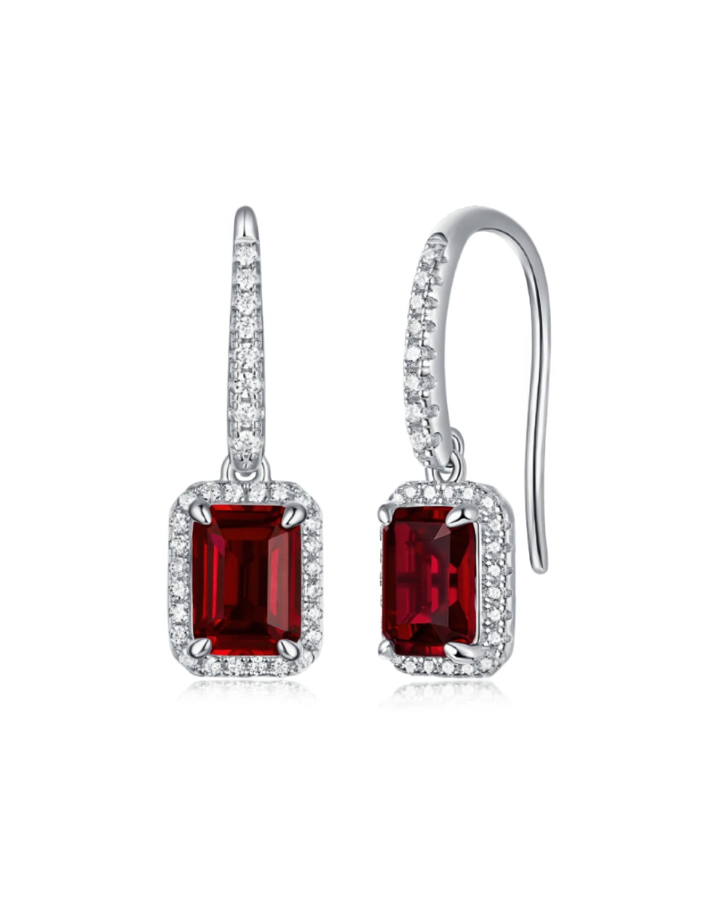 Regal Emerald-Cut Halo Drop Earrings
