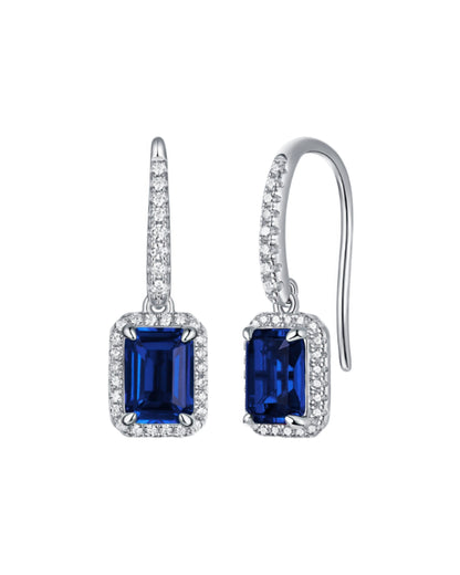 Regal Emerald-Cut Halo Drop Earrings