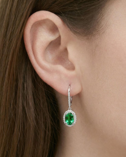 Regal Oval Halo Drop Earrings