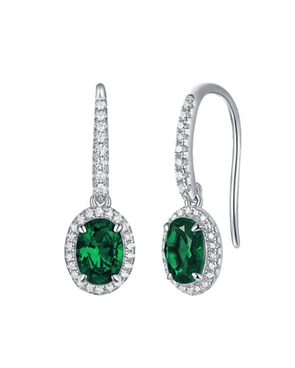 Regal Oval Halo Drop Earrings