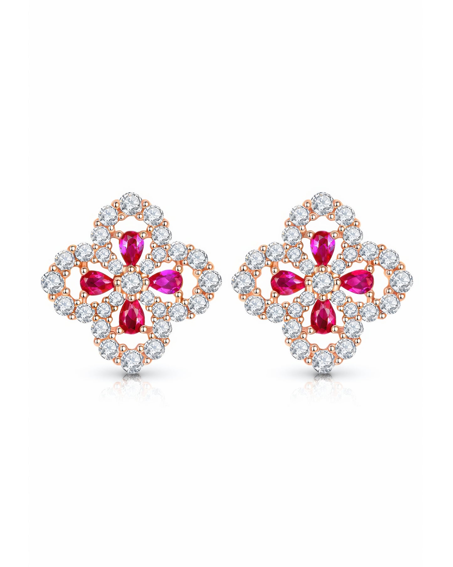 Royal Ruby Blossom Stud Earrings
