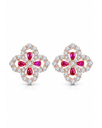 Royal Ruby Blossom Stud Earrings