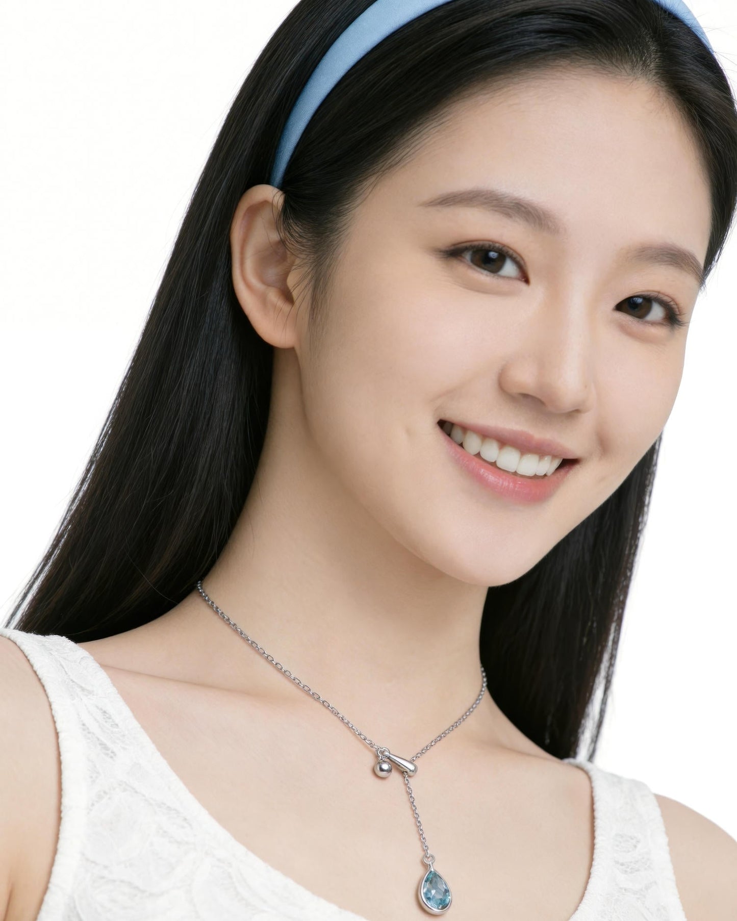 Blue Teardrop Lariat Necklace