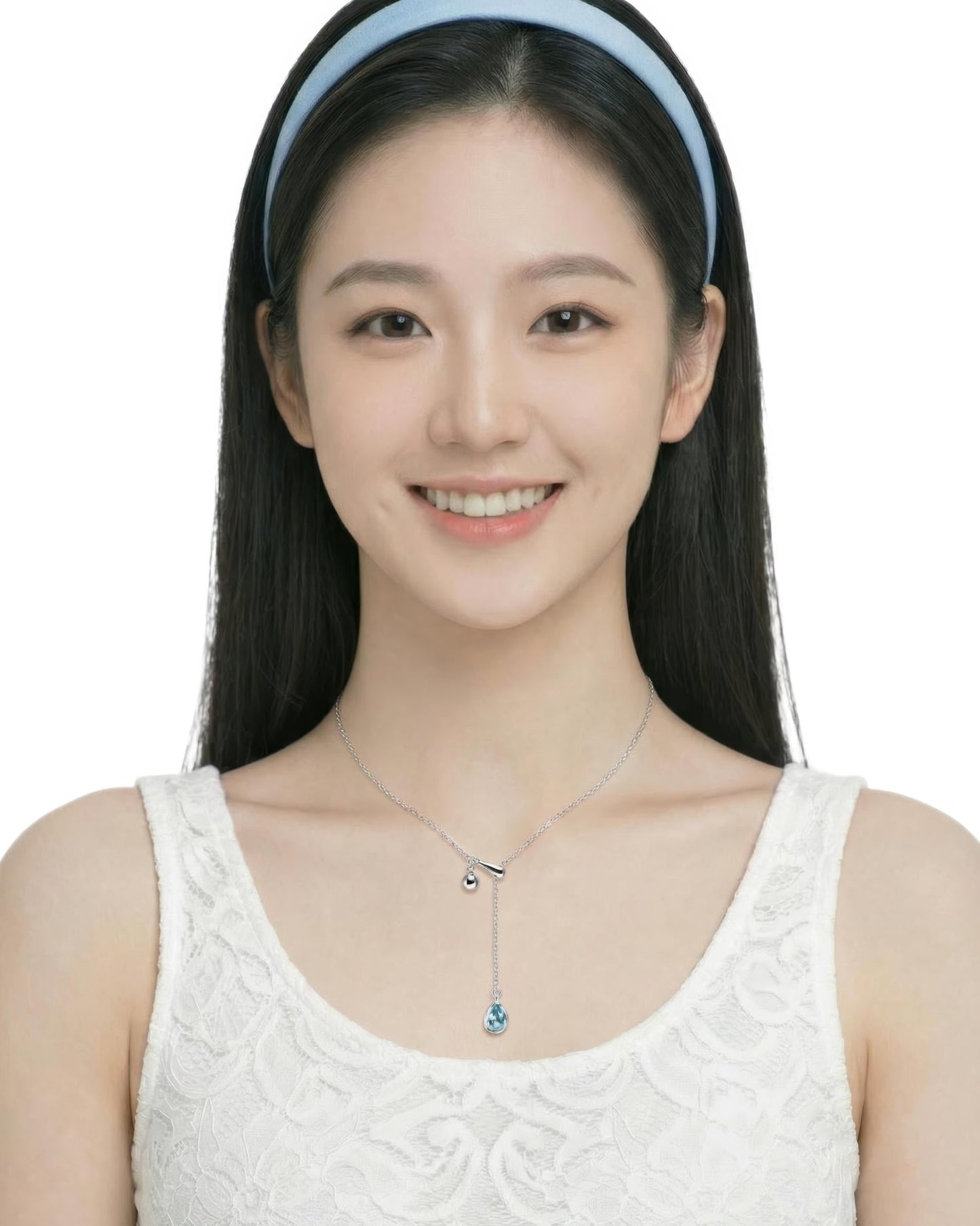Blue Teardrop Lariat Necklace
