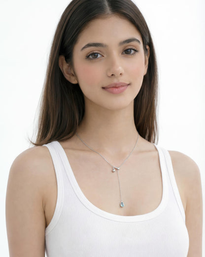 Blue Teardrop Lariat Necklace