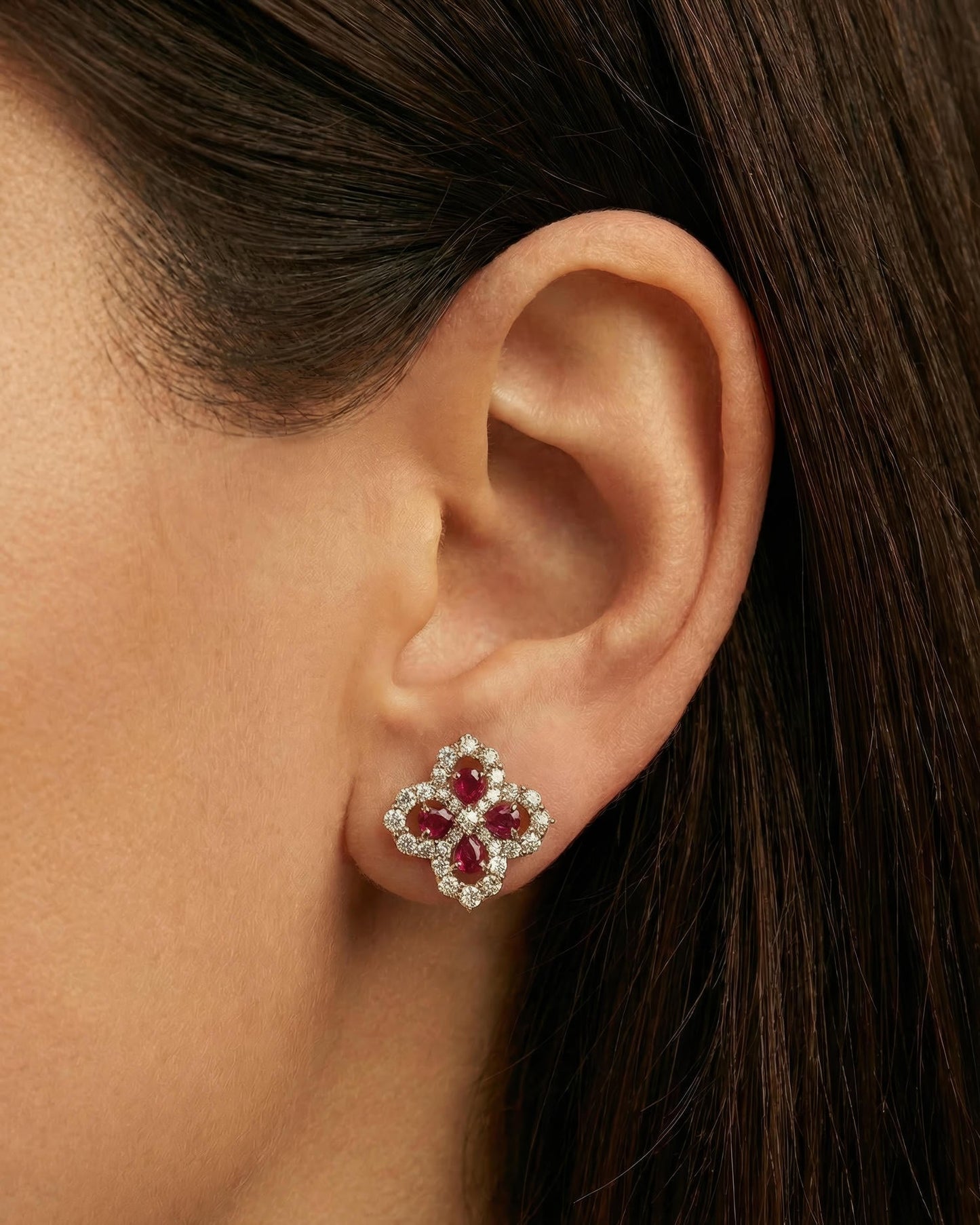 Royal Ruby Blossom Stud Earrings