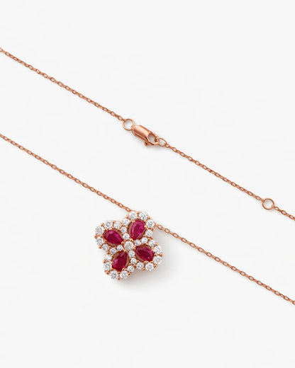 Royal Ruby Blossom Pendant Necklace