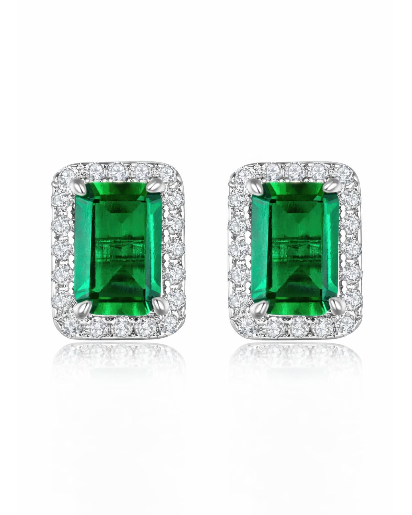 Regal Emerald-Cut Halo Stud Earrings
