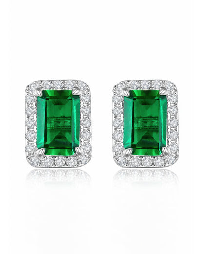 Regal Emerald-Cut Halo Stud Earrings