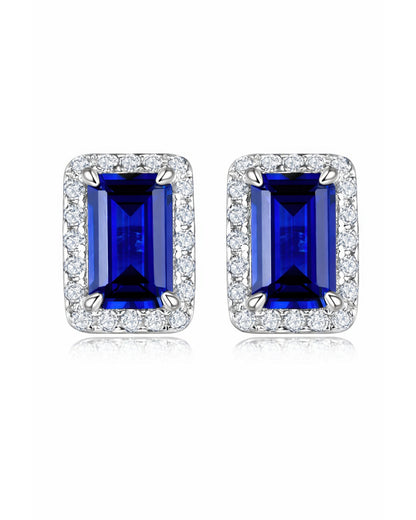 Regal Emerald-Cut Halo Stud Earrings