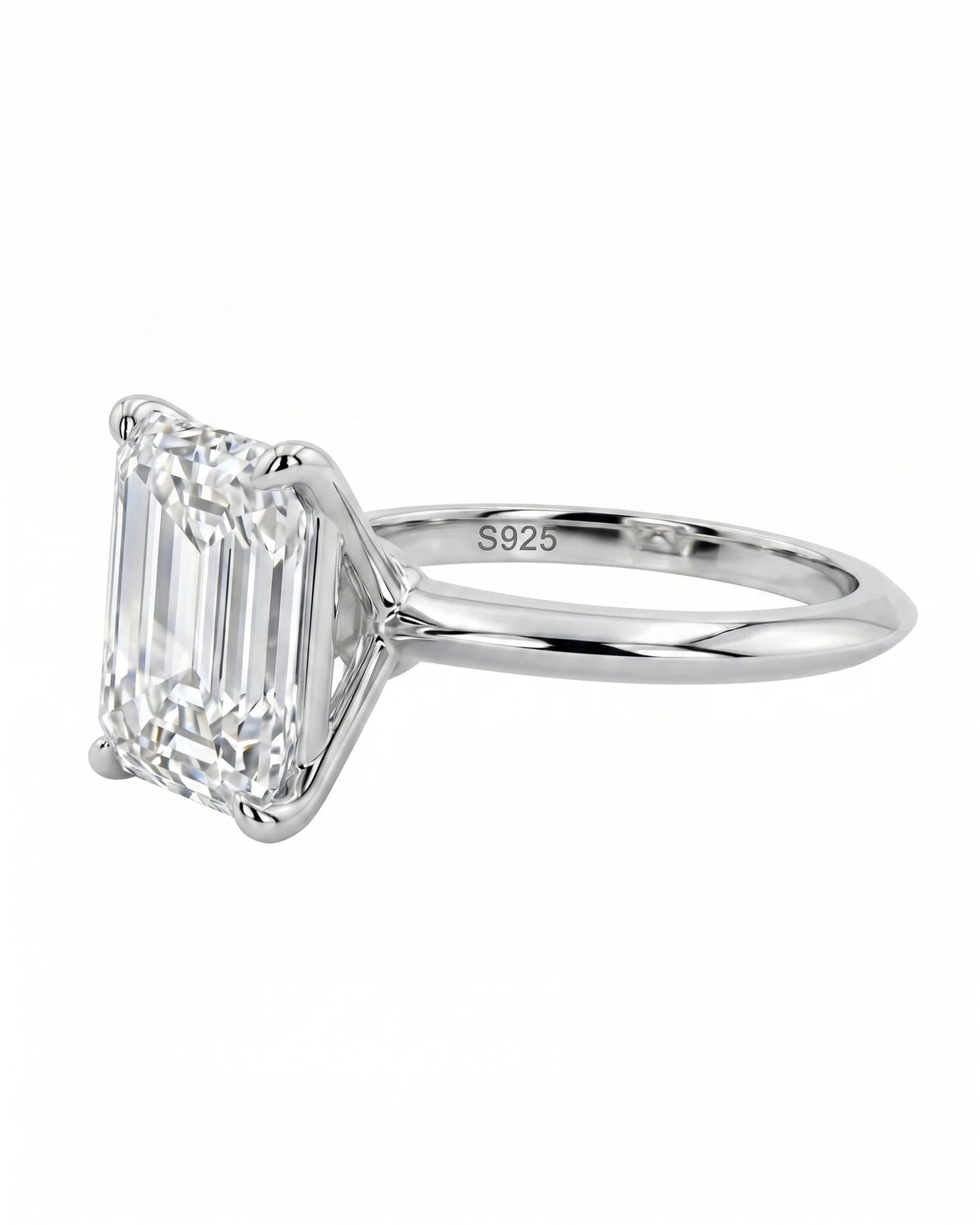 Lumina Solitaire Emerald Ring Silver