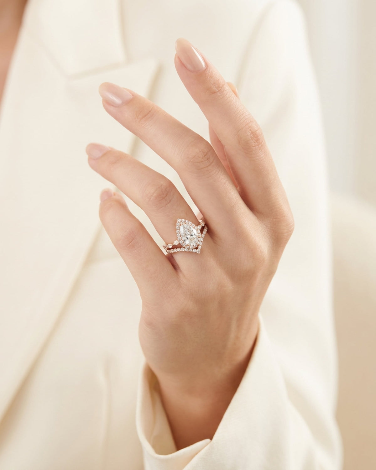 Sera Pear Halo Contour Ring Stack