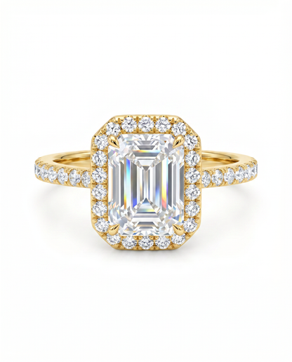 Sera Halo Emerald Pavé Ring
